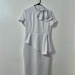 Chic Asymmetrical White Dress with Bow Accent